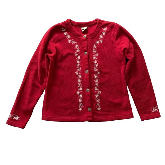 L.L. Bean Women's Vintage Fleece Cardigan Sweater Jacket Red Small Embroidered - Picture 1 of 12